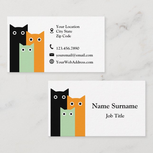 Carte De Visite Soins aux Animaux Chats Simples (Devant / Derrière)