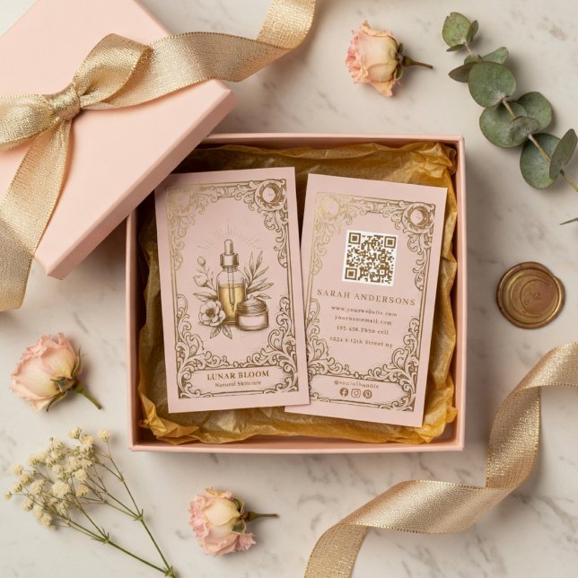 Carte De Visite Soins Botaniques de Luxe Rose Pâle Doré (Créateur téléchargé)