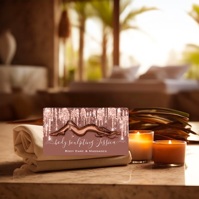 Carte De Visite Soins corporels Sculpture QRCode Logo Rose Parties (Body Care Sculpting QR Code Logo Rose Glitter Business Card 
)