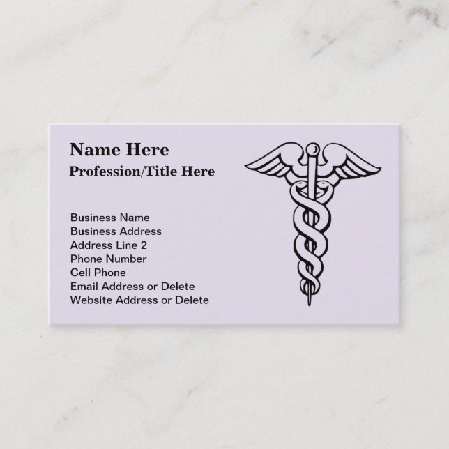 Carte De Visite Soins de caducée du symbole | de corps médical (Devant)