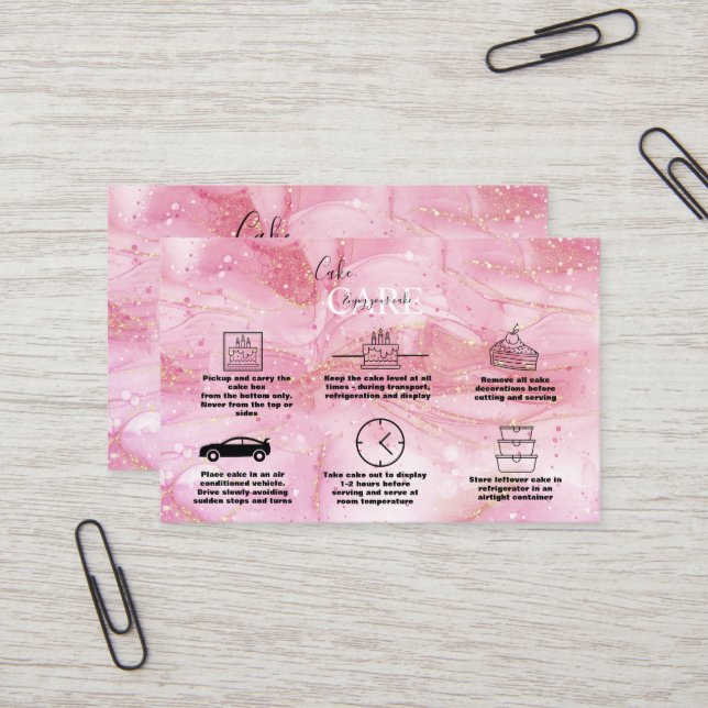 Carte De Visite Soins de gâteau à l'eau rose or (Devant/Arrière en situation)