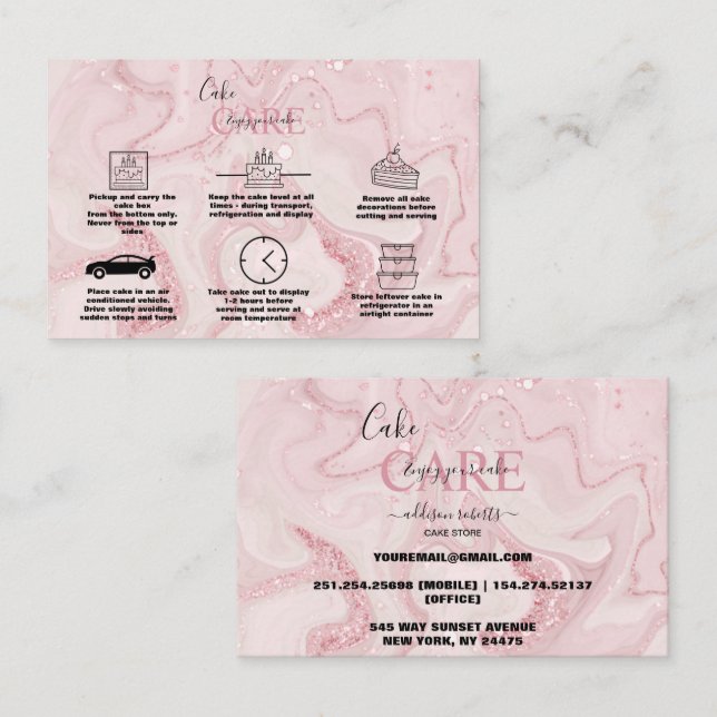 Carte De Visite Soins de gâteau à l'eau rose or (Devant / Derrière)