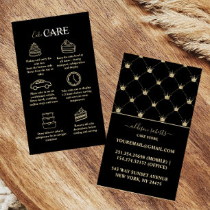 Carte De Visite Soins de gâteau de couronne en or noir Glam modern