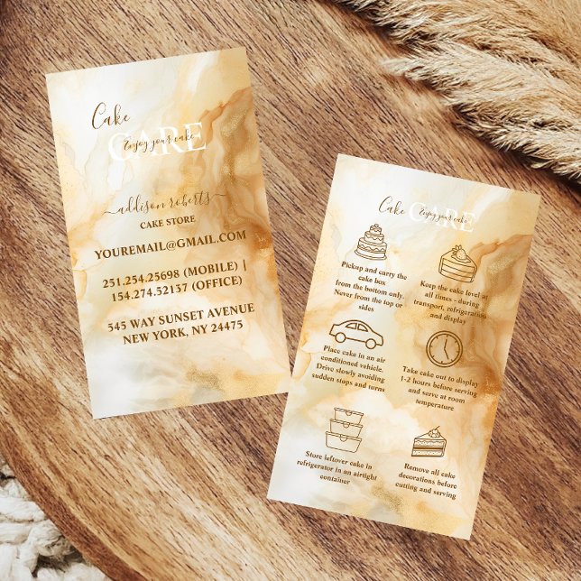 Carte De Visite Soins de gâteau de marbre doré de luxe  (Créateur téléchargé)