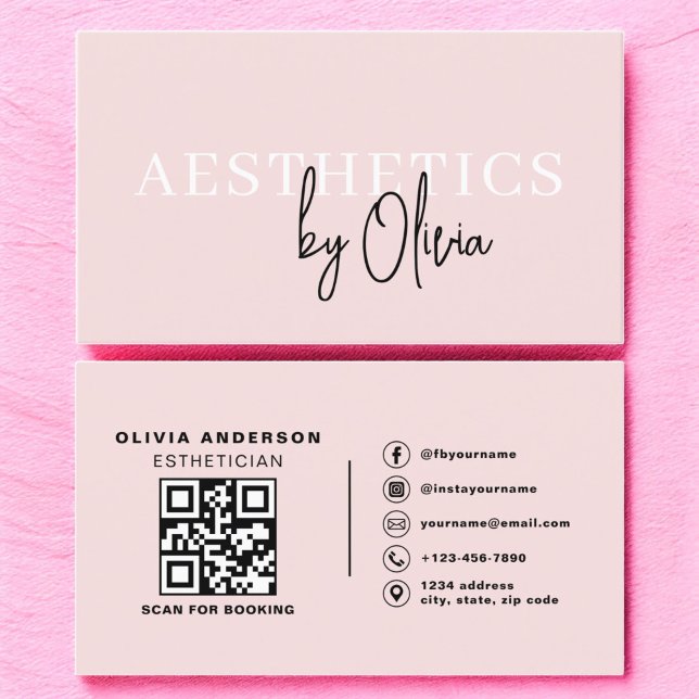 Carte De Visite Soins de la peau Esthétique QR Code Blush rose (Créateur téléchargé)