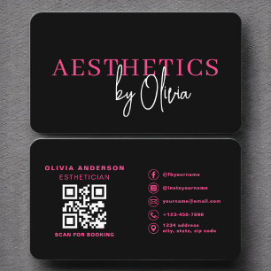 Carte De Visite Soins de la peau Esthétique QR Code Hot rose Noir