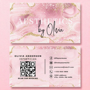 Carte De Visite Soins de la peau Esthétique QR Code Rose Agate Mab
