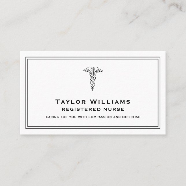 Carte De Visite Soins de santé CNA Infirmière Cardiologiste Caduce (Devant)