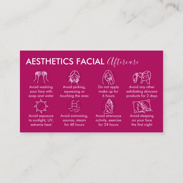 Carte De Visite Soins de visage après esthétique rose foncé (Dos)
