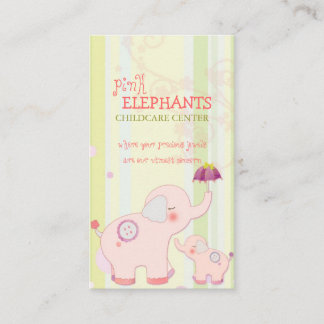 Carte De Visite Soins d'enfants à l'éléphant rose mignon