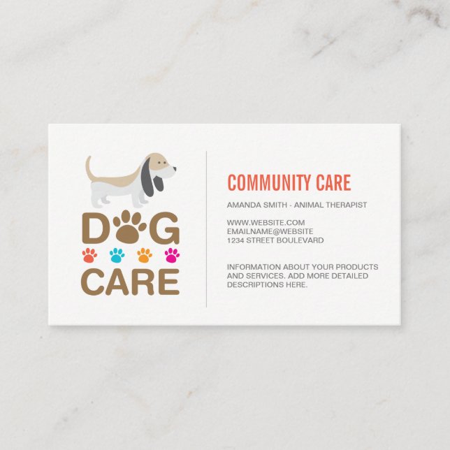 Carte De Visite Soins des chiens | Services de formation pour anim (Devant)