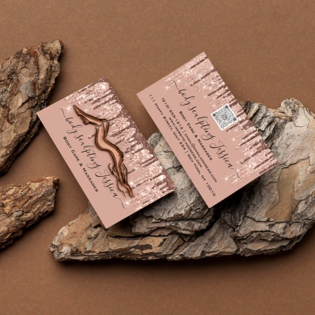 Carte De Visite Soins du corps Sculpture QRCode Logo Rose Poudre (Créateur téléchargé)