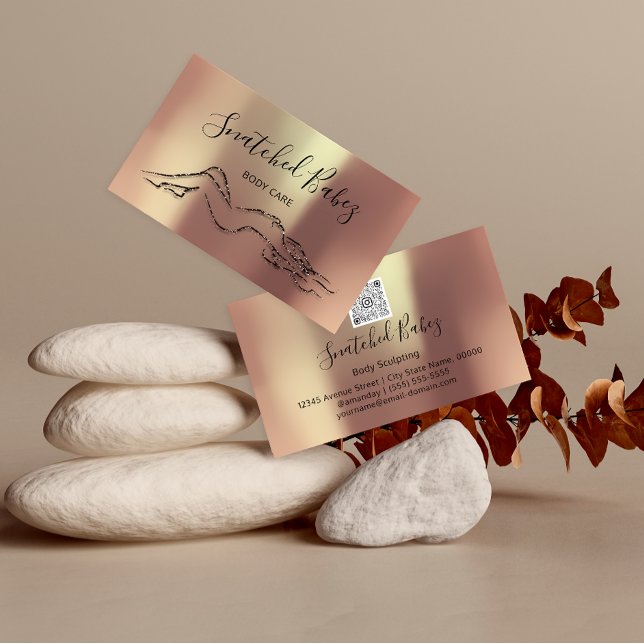 Carte De Visite Soins du corps Sculpture QRCODE Rose noir moderne (Créateur téléchargé)