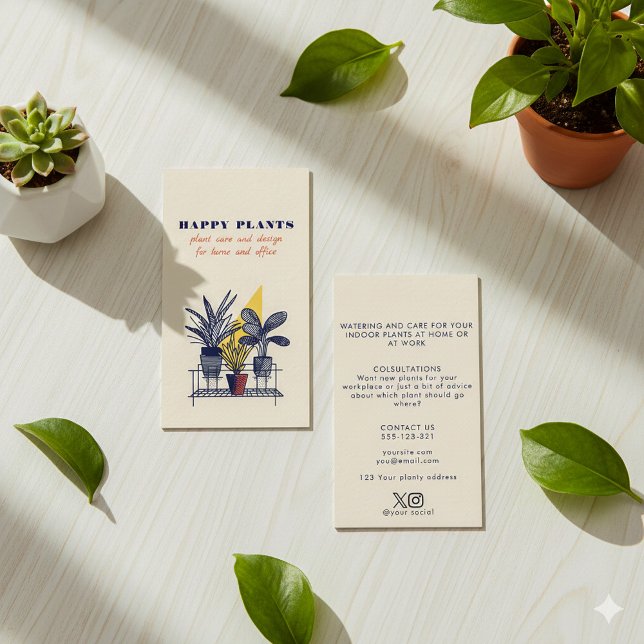Carte De Visite Soins modernes de plantes d'intérieur  (Modern geometric house plant care guide business card.)