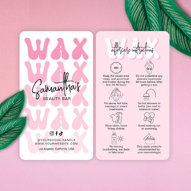 Carte De Visite Soins postérieurs tendance Retro rose moderne Salo (Stand out and impress with these trendy pink aesthetic hair waxing aftercare instructions cards)