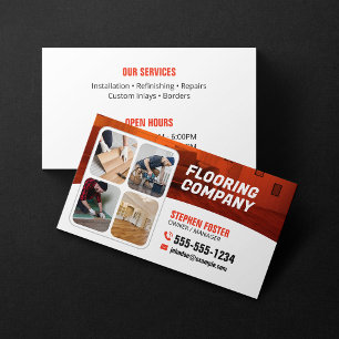 Carte De Visite Sol Entrepreneur Carrelage en bois Orange Blanc