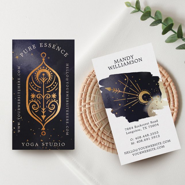 Carte De Visite Soleil céleste holistique & Lune Encre foncée Mono (Holistic Celestial Sun & Moon Dark Ink Monogram Business Card)