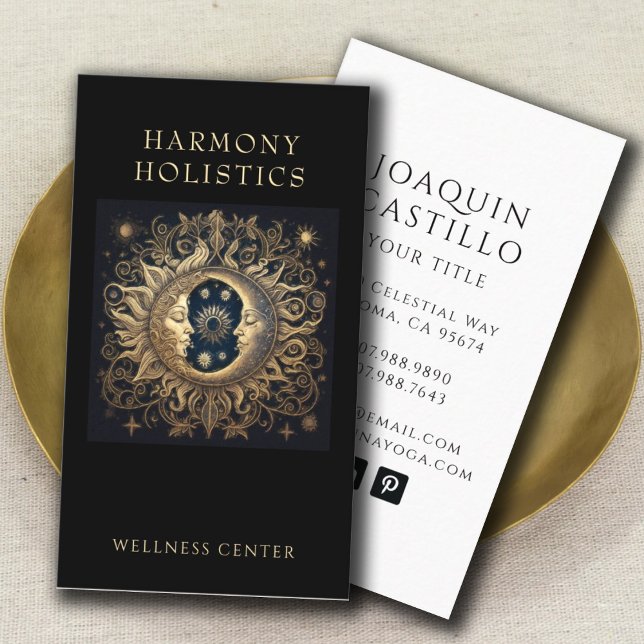 Carte De Visite Soleil Céleste Holistique Lune Or Noir (Créateur téléchargé)