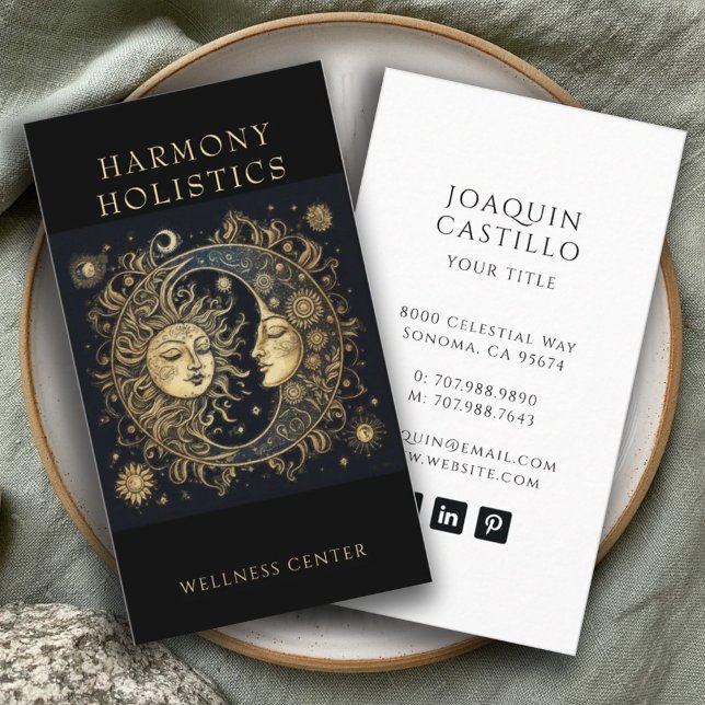 Carte De Visite Soleil Céleste Holistique Stars Or Noir (Créateur téléchargé)