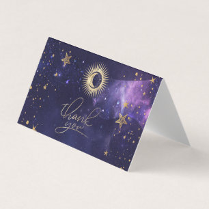 Carte De Visite Soleil céleste, Lune, Étoiles violet