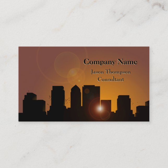 Carte De Visite Soleil de Silhouette Cityscape (Devant)