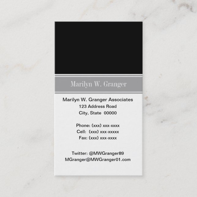 Carte De Visite Solid Black, Dark Gray Ribbon Nom Monogram (Devant)