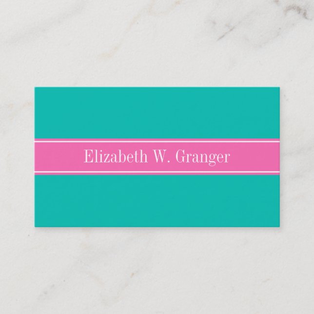Carte De Visite Solid Teal, Hot Pink #2 Ribbon Nom monogram (Devant)