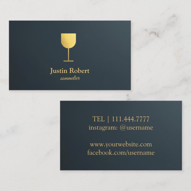 Carte De Visite Sommelier de bar à vin sombre moderne (Devant / Derrière)