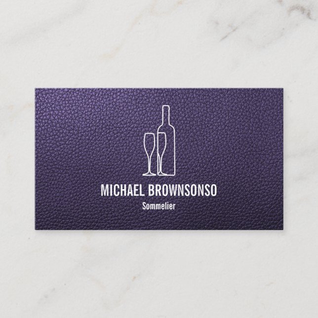 Carte De Visite Sommelier Texture Cuir Violet (Devant)