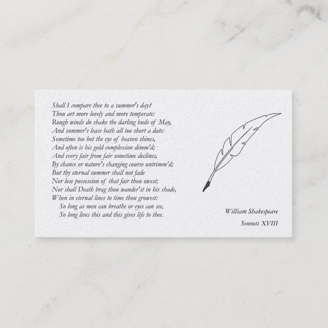 Carte De Visite Sonnet # 18 par William Shakespeare (Dos)