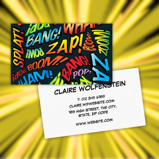 Carte De Visite Sons de bande dessinée rétro amusants (Fun Retro Comic Book Sounds Business Card)