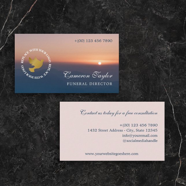 Carte De Visite Soothing Sunset Add Logo Funeral Director (Créateur téléchargé)