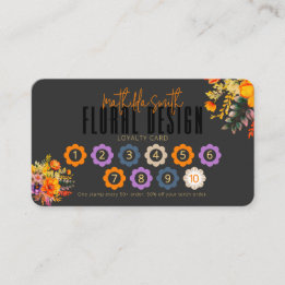 Carte De Visite Sophisticated Floral Design Black Orange Loyalty