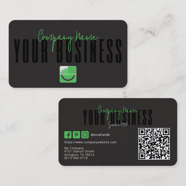 Carte De Visite Sophisticated Modern Black Green Logo Generic  (Devant / Derrière)