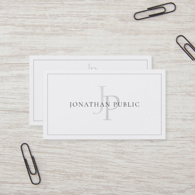 Carte De Visite Sophistiqué Monogrammé Chic Plain Moderne Luxe (Devant/Arrière en situation)