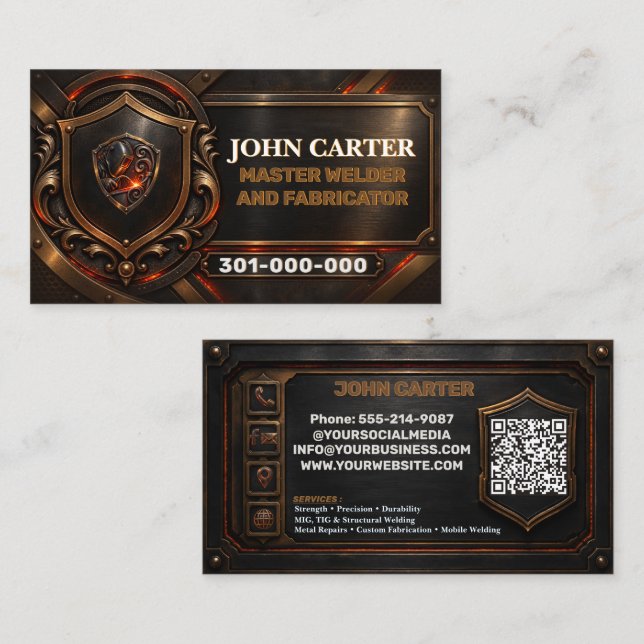 Carte De Visite Soudure de métal en bronze Logo personnalisé Code  (Devant / Derrière)