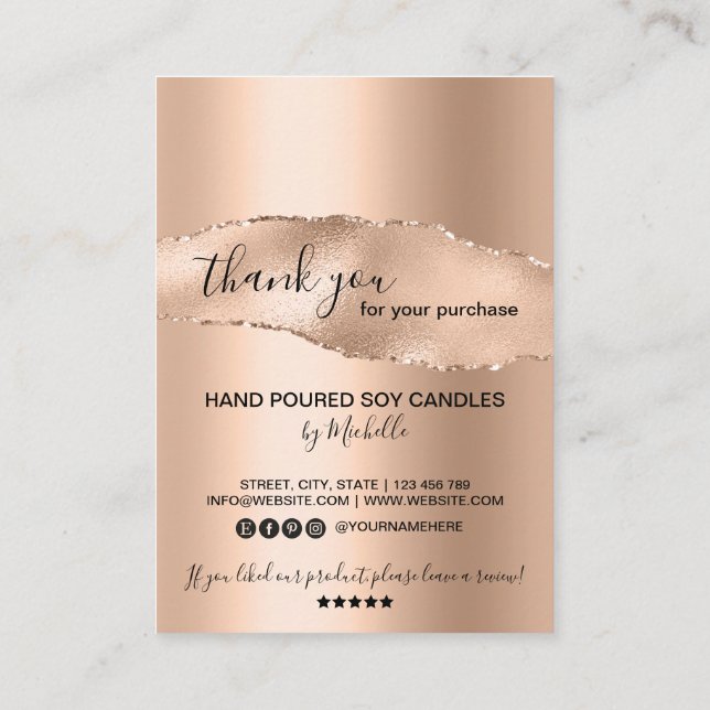 Carte De Visite Soy Candle Care Card Ajouter Votre Logo Rose Gold (Dos)