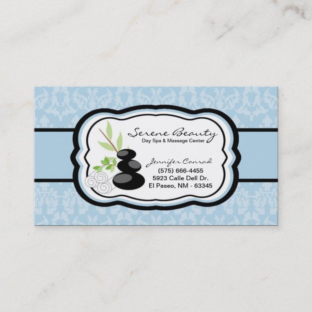 Carte de visite Spa Damask bleu clair Hot Stations (Devant)