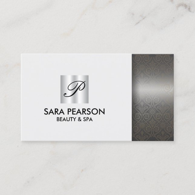 Carte De Visite Spa de Beauté Élégant Monogramme (Devant)