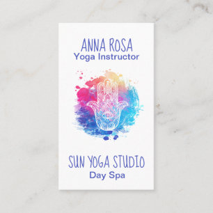 Carte De Visite Spa de yoga de main de Hamsa d'aquarelle de *~*