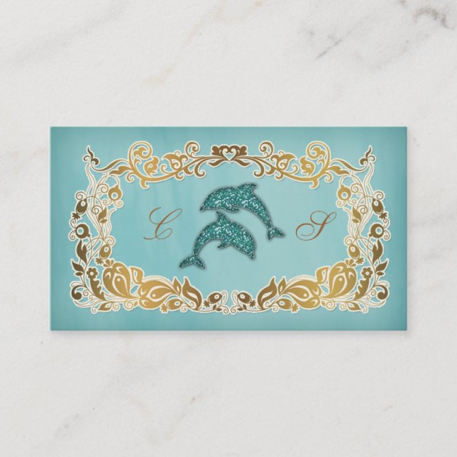 Carte de visite Spa Dolphin Floral Blue Gold Parti (Devant)