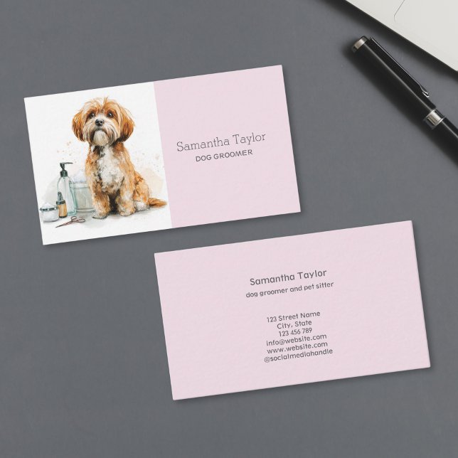 Carte De Visite Spa du salon du chien mignon (cute watercolor dog grooming)