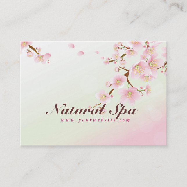 Carte De Visite Spa Naturel En Fleur De Cerisier Rose Et Blanc (Devant)