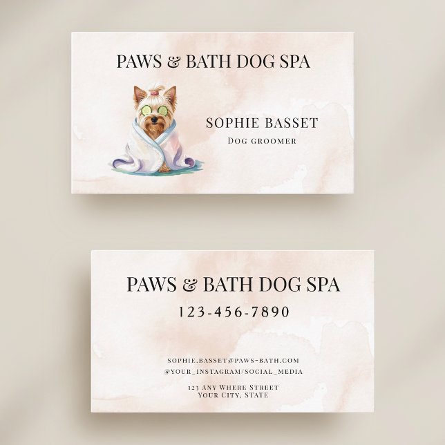 Carte De Visite Spa pour chien adorable Aquarelle Beige (Créateur téléchargé)