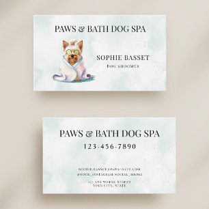 Carte De Visite Spa pour chien adorable Aquarelle verte