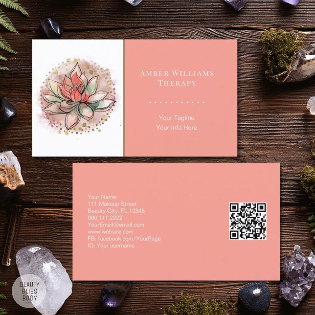 Carte De Visite Spa thérapeutique Yoga Succulent guérison QR Code (Créateur téléchargé)
