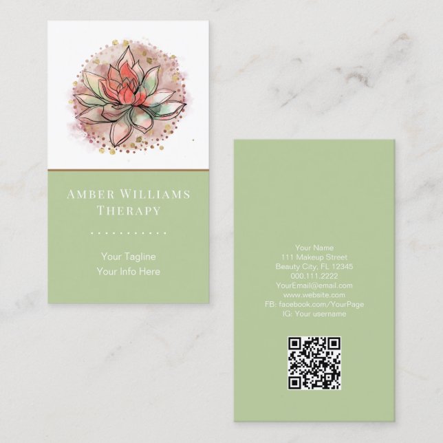 Carte De Visite Spa thérapeutique Yoga Succulent guérison QR Code (Devant / Derrière)