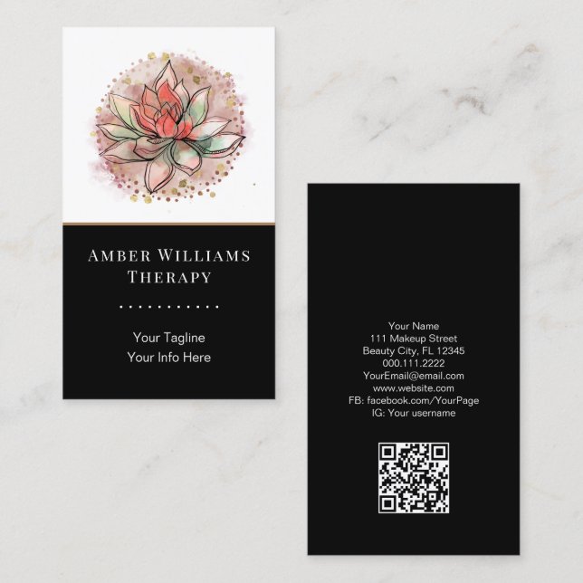 Carte De Visite Spa thérapeutique Yoga Succulent guérison QR Code (Devant / Derrière)