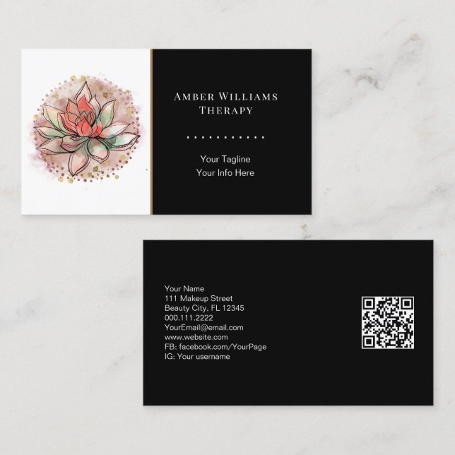 Carte De Visite Spa thérapeutique Yoga Succulent guérison QR Code (Devant / Derrière)