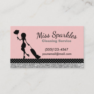 Carte De Visite Sparkle Polka Dot Maid House Cleaning Services
